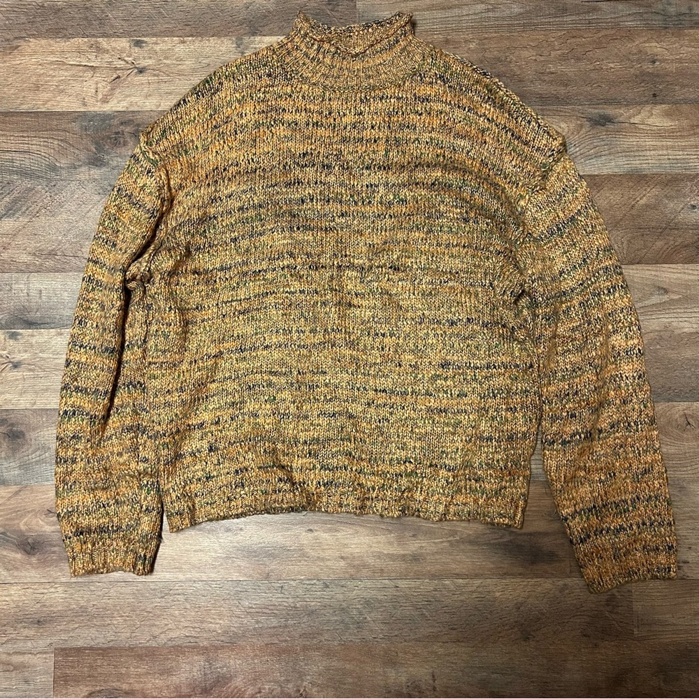 bdg variation tan / green / brown knit oversized mock neck sweater